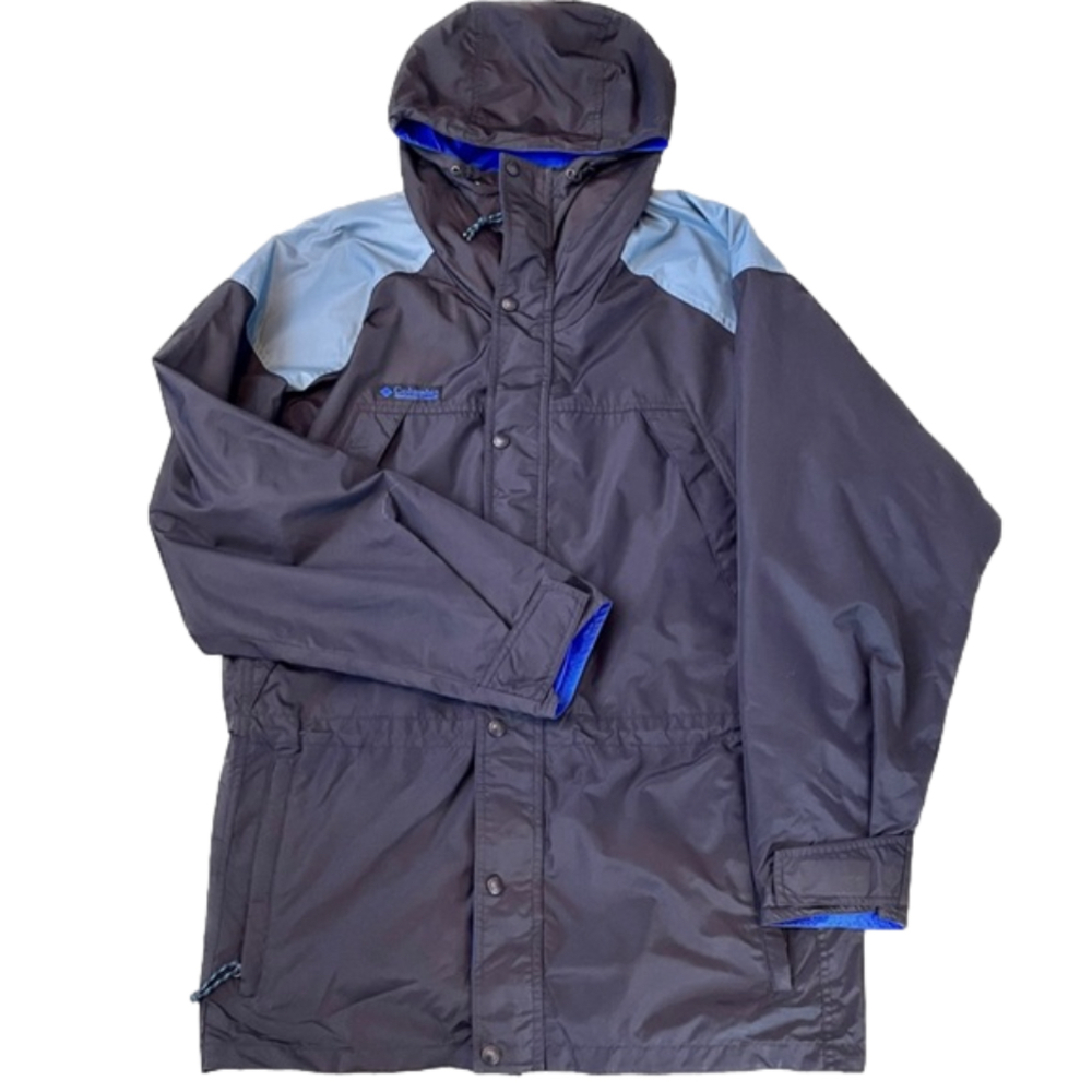 Vintage Columbia Hooded Rain Trench Jacket Size L Black/blue